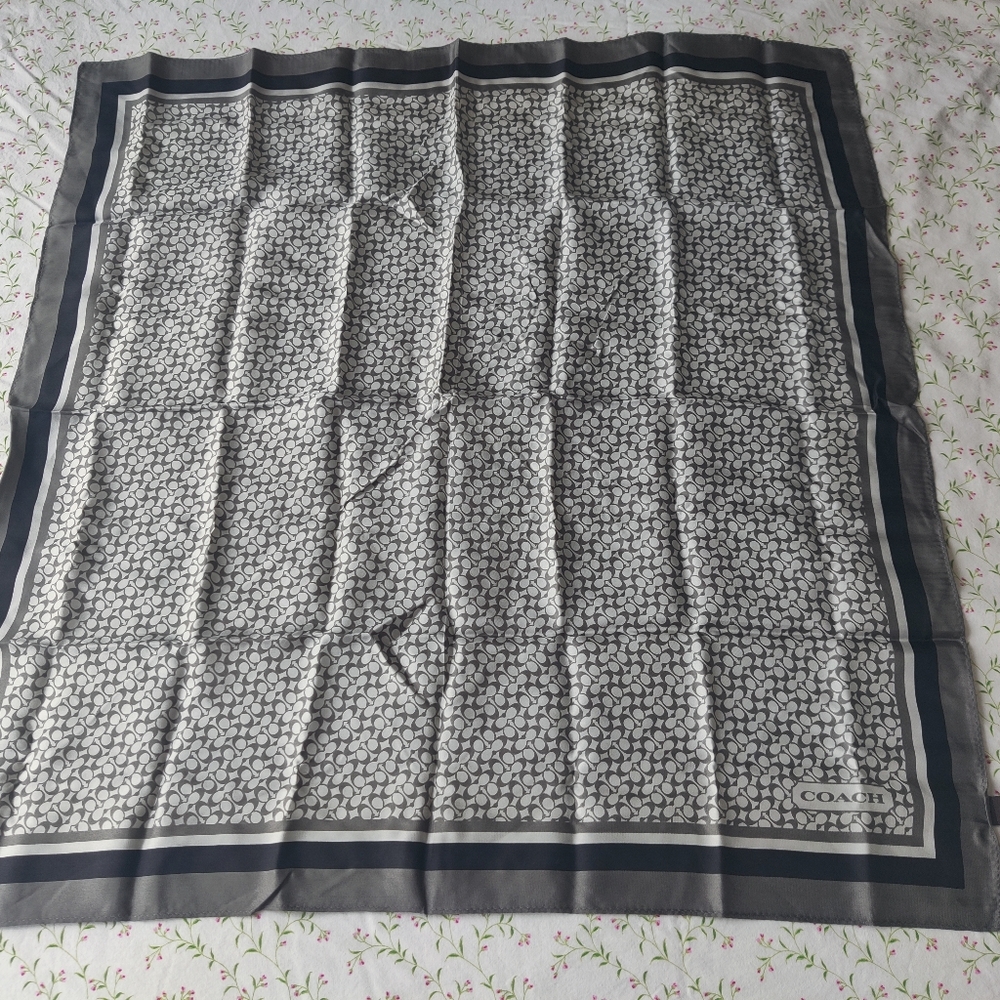 Coach Grey Monochrome Patterned Scarf